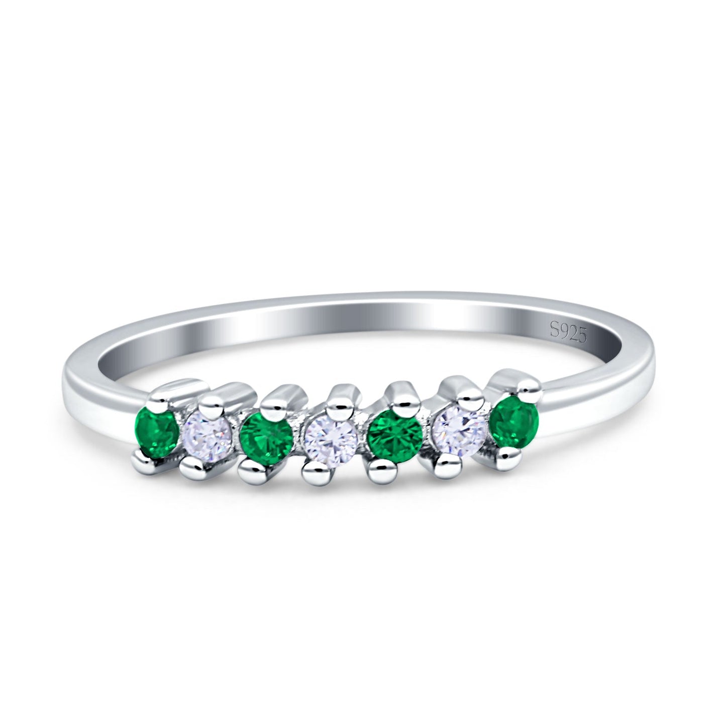 Round Dazzling Eternity Wedding Band Simulated Green Emerald