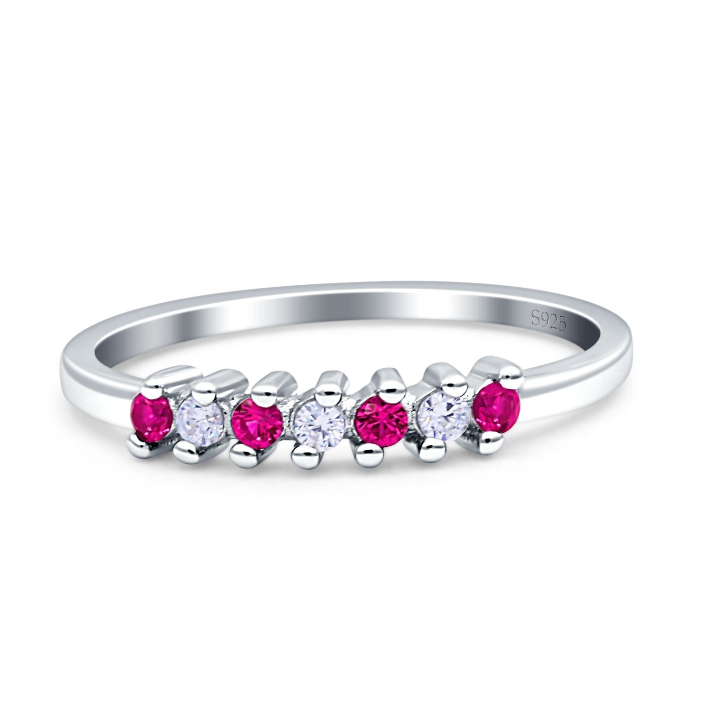 Round Dazzling Eternity Wedding Band Simulated Ruby