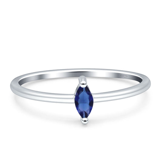 Solitaire Marquise Engagement Ring Simulated Blue Sapphire