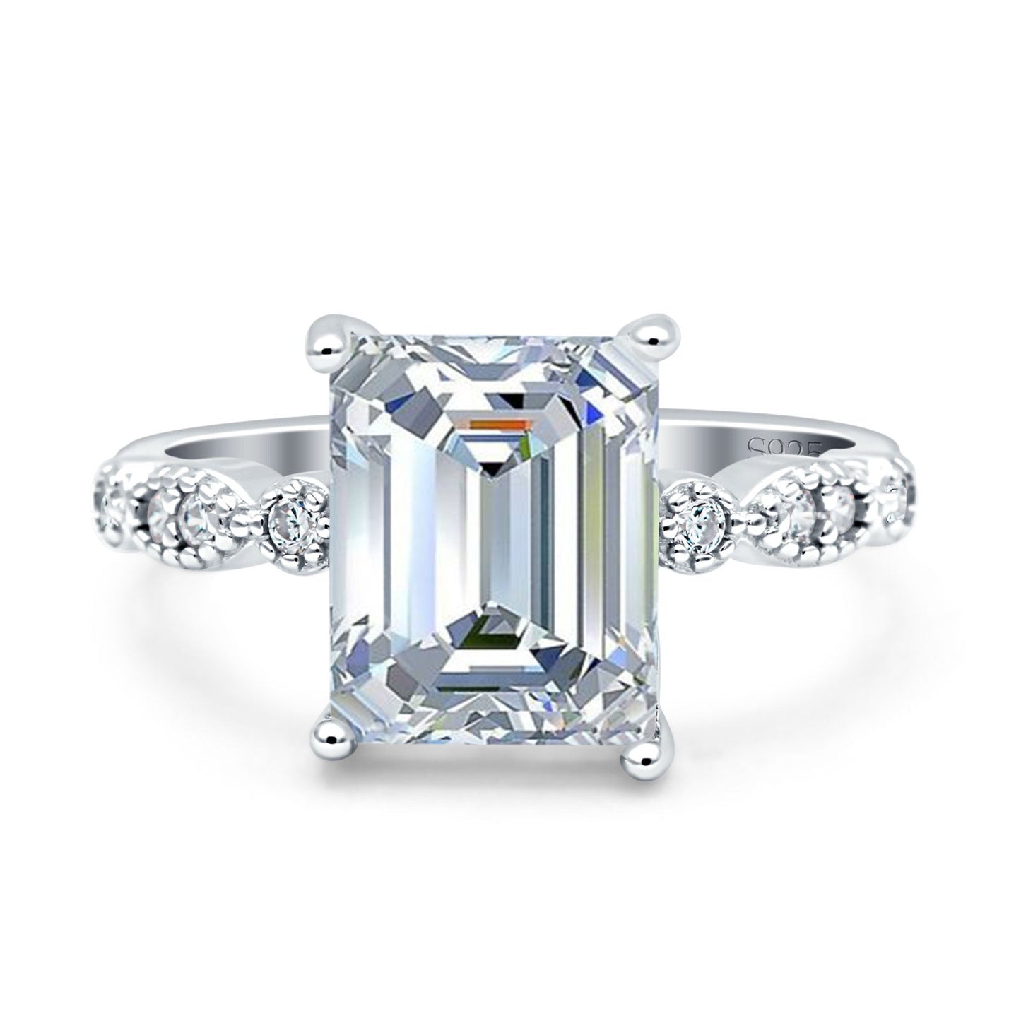 Vintage Emerald Cut Simulated Cubic Zirconia Engagement Ring