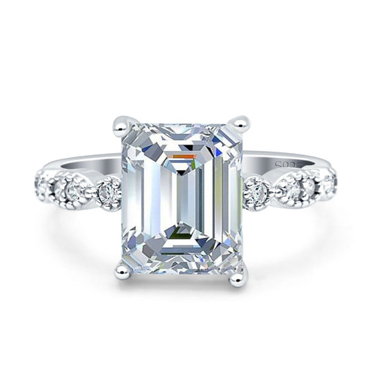 Vintage Emerald Cut Simulated Cubic Zirconia Engagement Ring