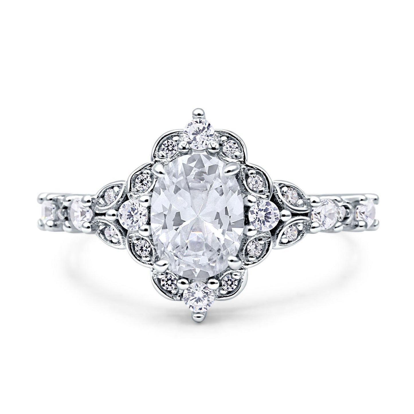 Art Deco Oval Engagement Ring Simulated Cubic Zirconia