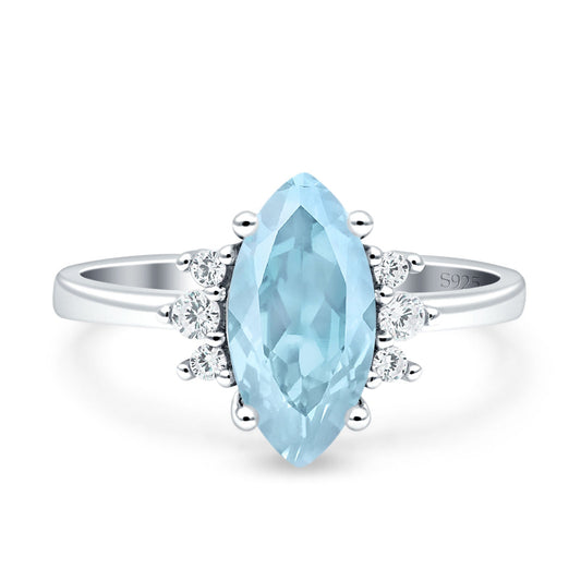 Vintage Marquise Engagement Ring Simulated Aquamarine CZ