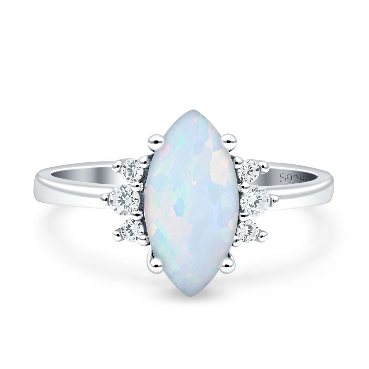 Vintage Marquise Engagement Ring Lab Created White Opal