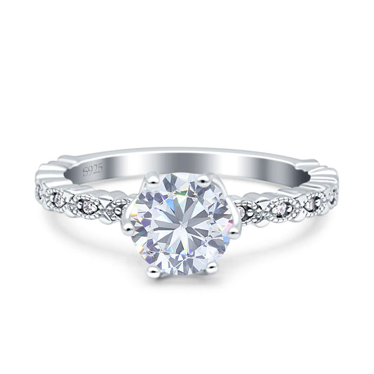 Art Deco Round Engagement Ring Simulated Cubic Zirconia