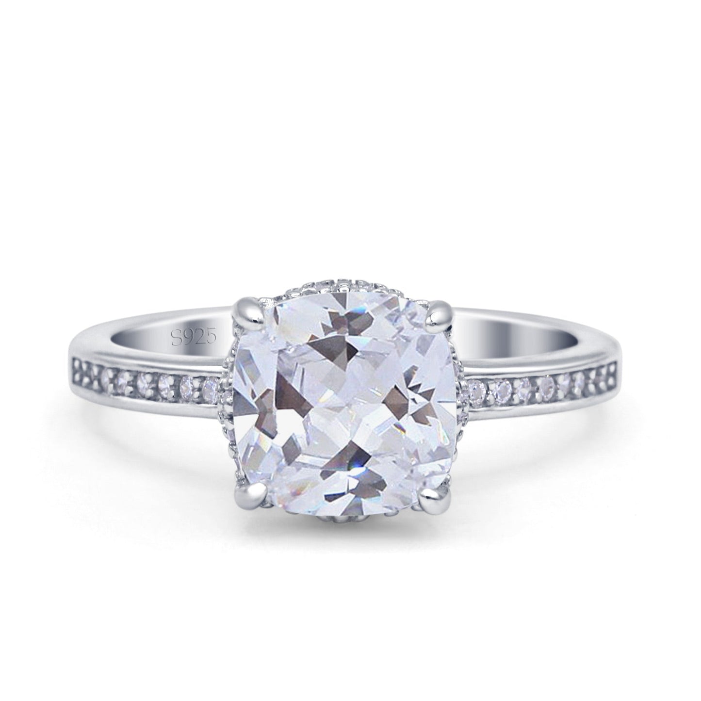 Elegant Hidden Halo Cushion Engagement Ring Cubic Zirconia