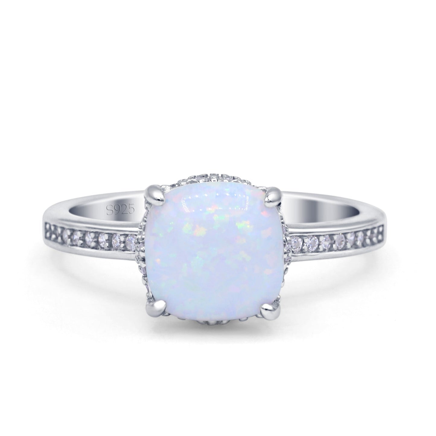 Elegant Hidden Halo Cushion Fashion Ring Lab Created White Opal