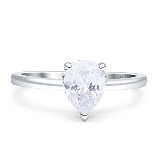 Solitaire Hidden Halo Teardrop Pear Engagement Ring Cubic Zirconia