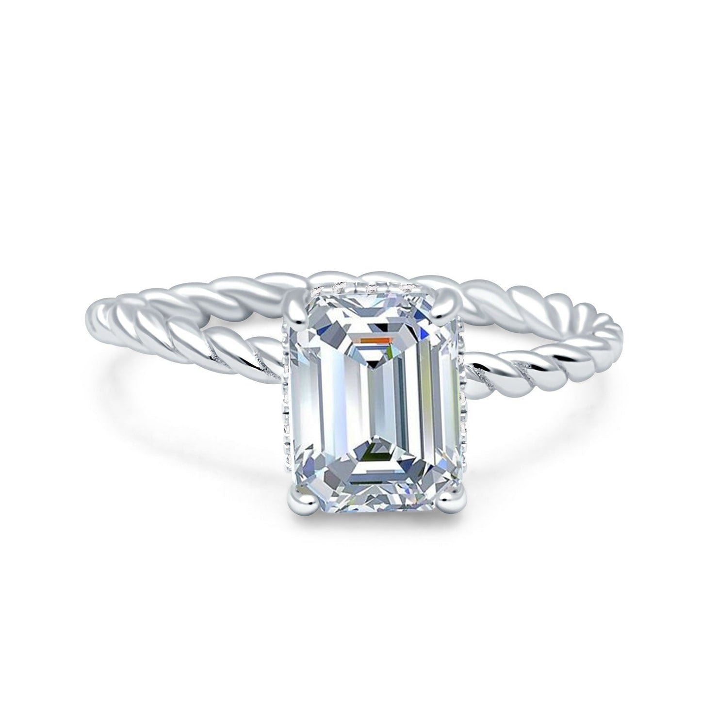 Vintage Twisted Band Emerald Cut Engagement Ring Simulated Cubic Zirconia