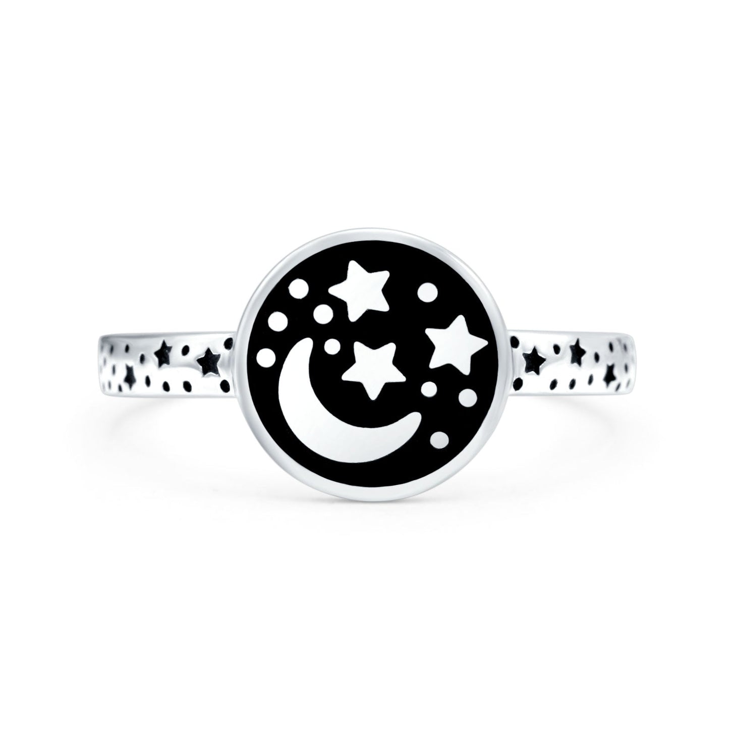 Moon and Stars Oxidized Band Thumb Ring (10mm)