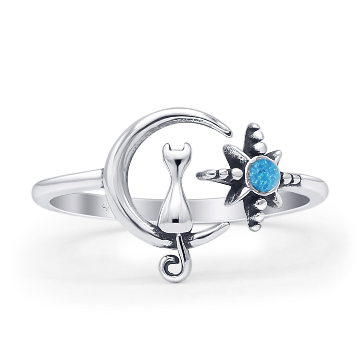 Cat On Moon & Star Ring
