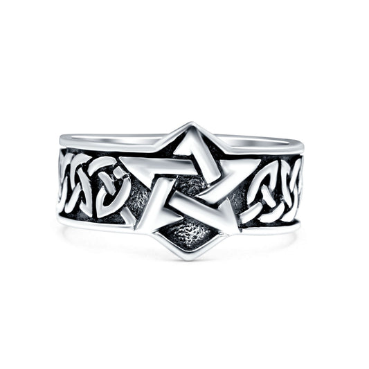 Celtic Pentagram Star Oxidized Band Thumb Ring (15mm)