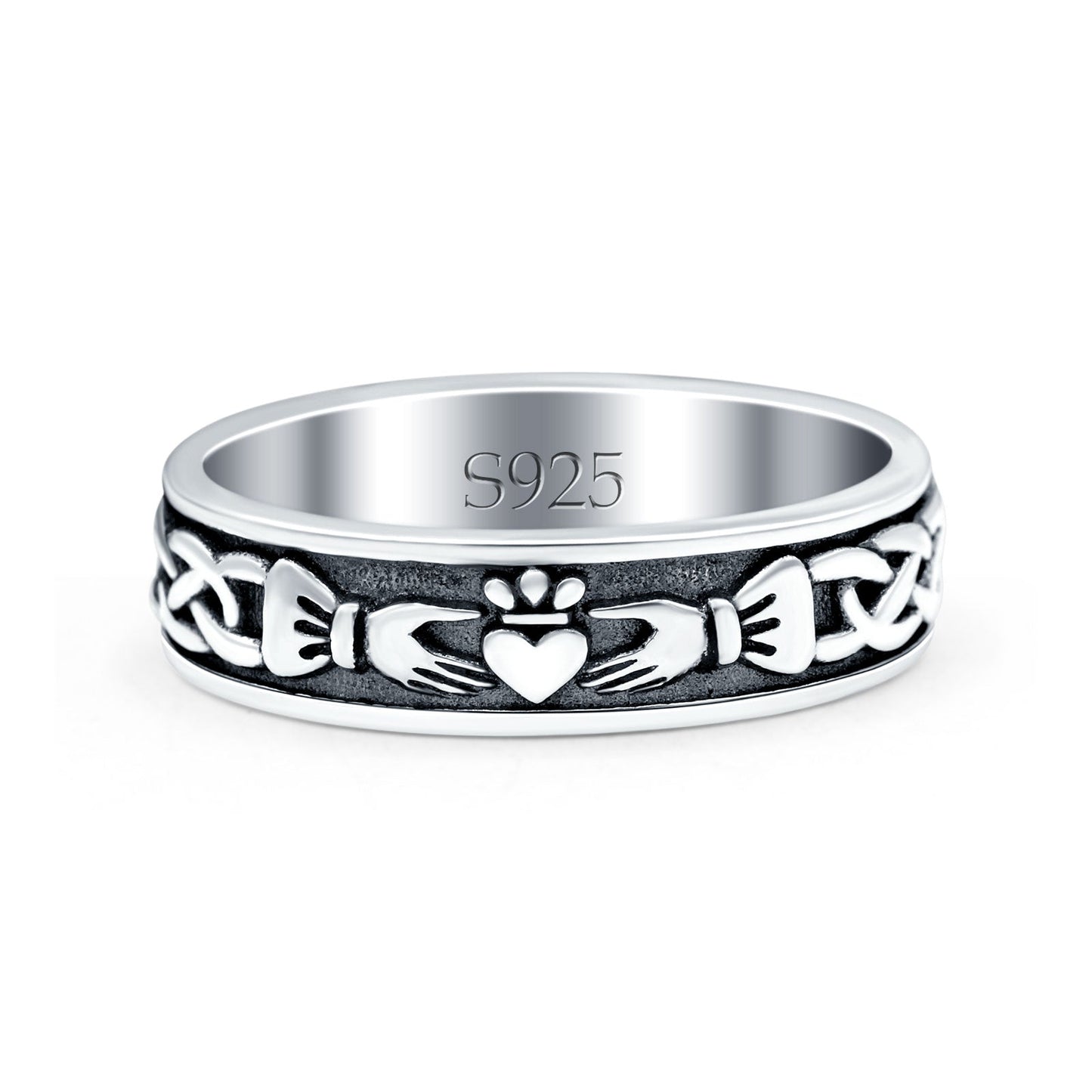 Claddagh Oxidized Band Thumb Ring (6mm)