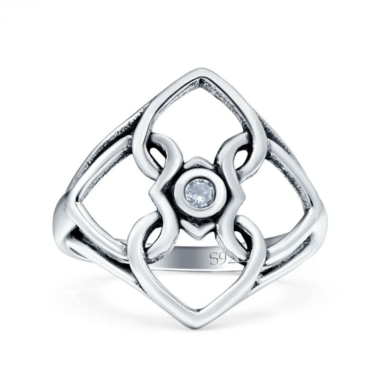 Heart Ring Oxidized CZ Band Thumb Ring (19mm)