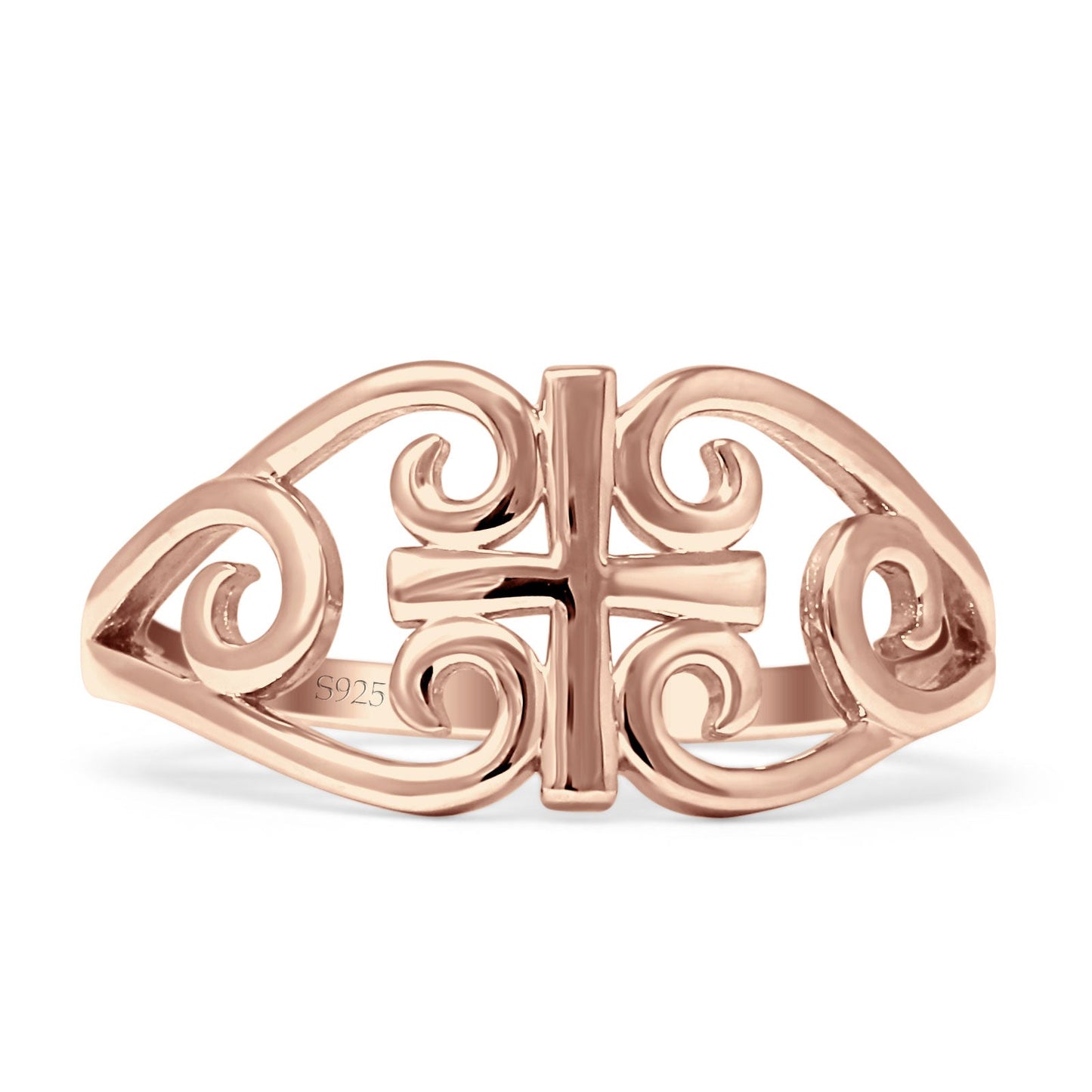 Rose Tone Cross Filigree Celtic Ring