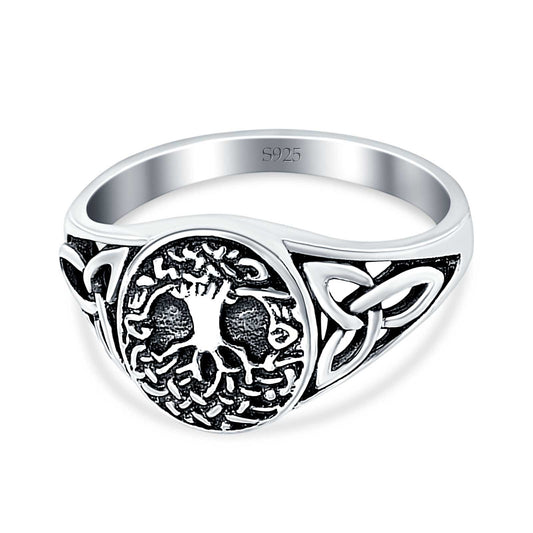 Celtic Tree of Life Oxidized Plain Band Ring