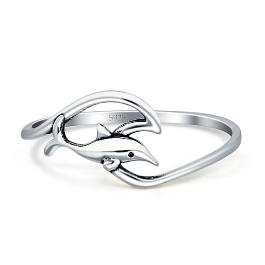 Oxidized Dolphin Wave Ring