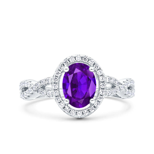 Halo Infinity Shank Oval Simulated Amethyst CZ Ring