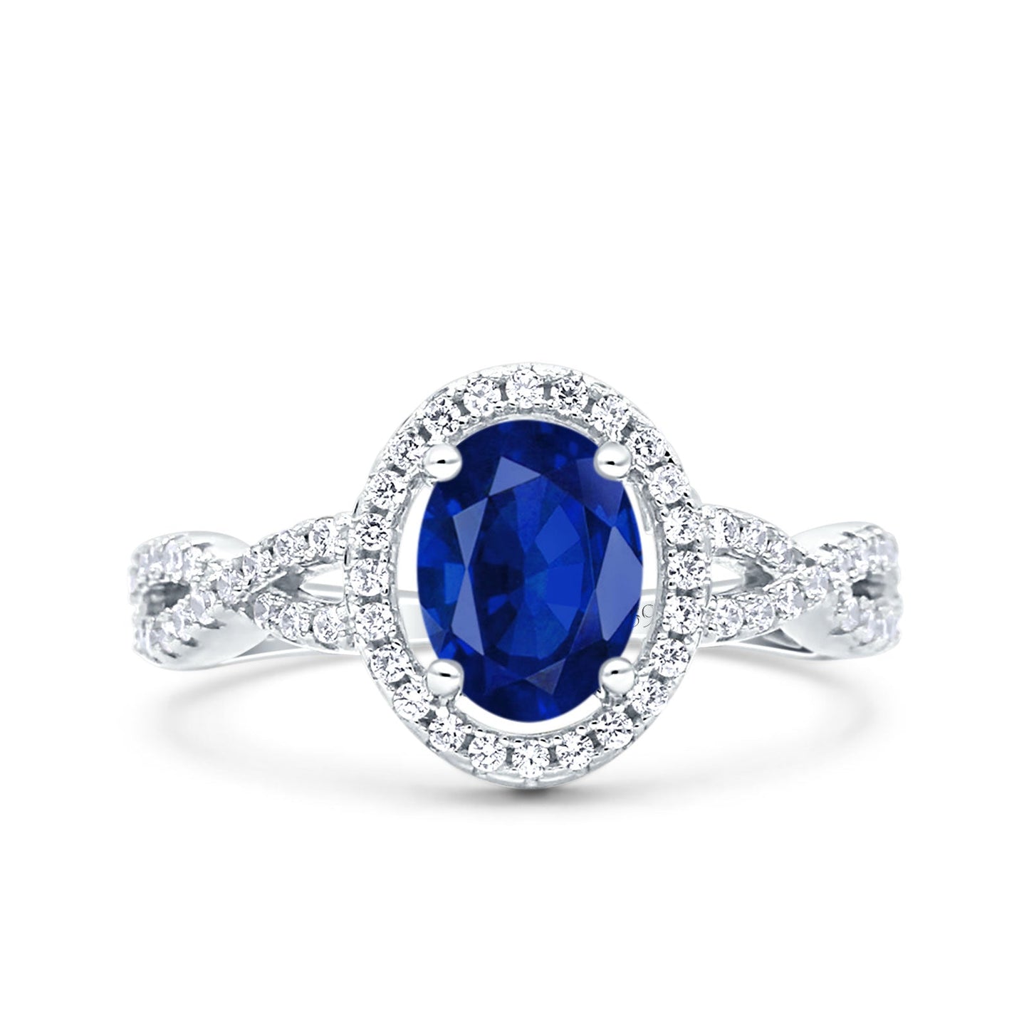 Halo Infinity Shank Ring Oval Simulated Blue Sapphire CZ