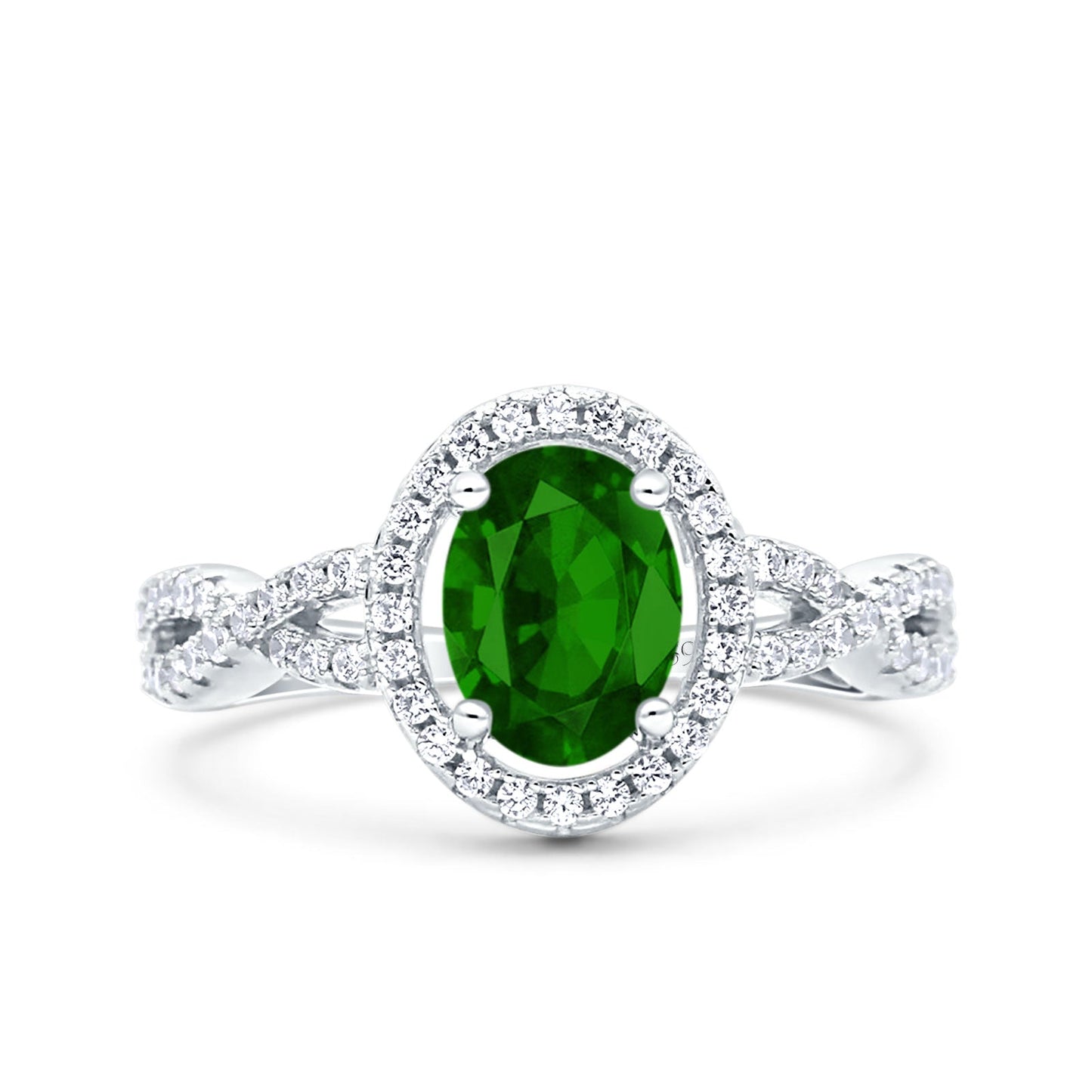 Halo Infinity Shank Ring Oval Simulated Green Emerald CZ