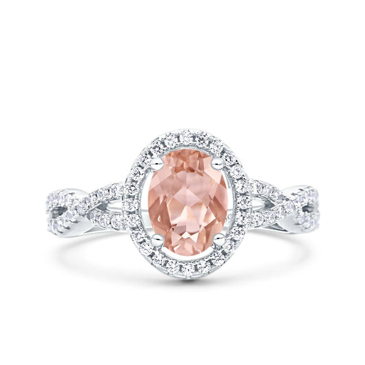 Halo Infinity Shank Oval Simulated Morganite CZ Ring