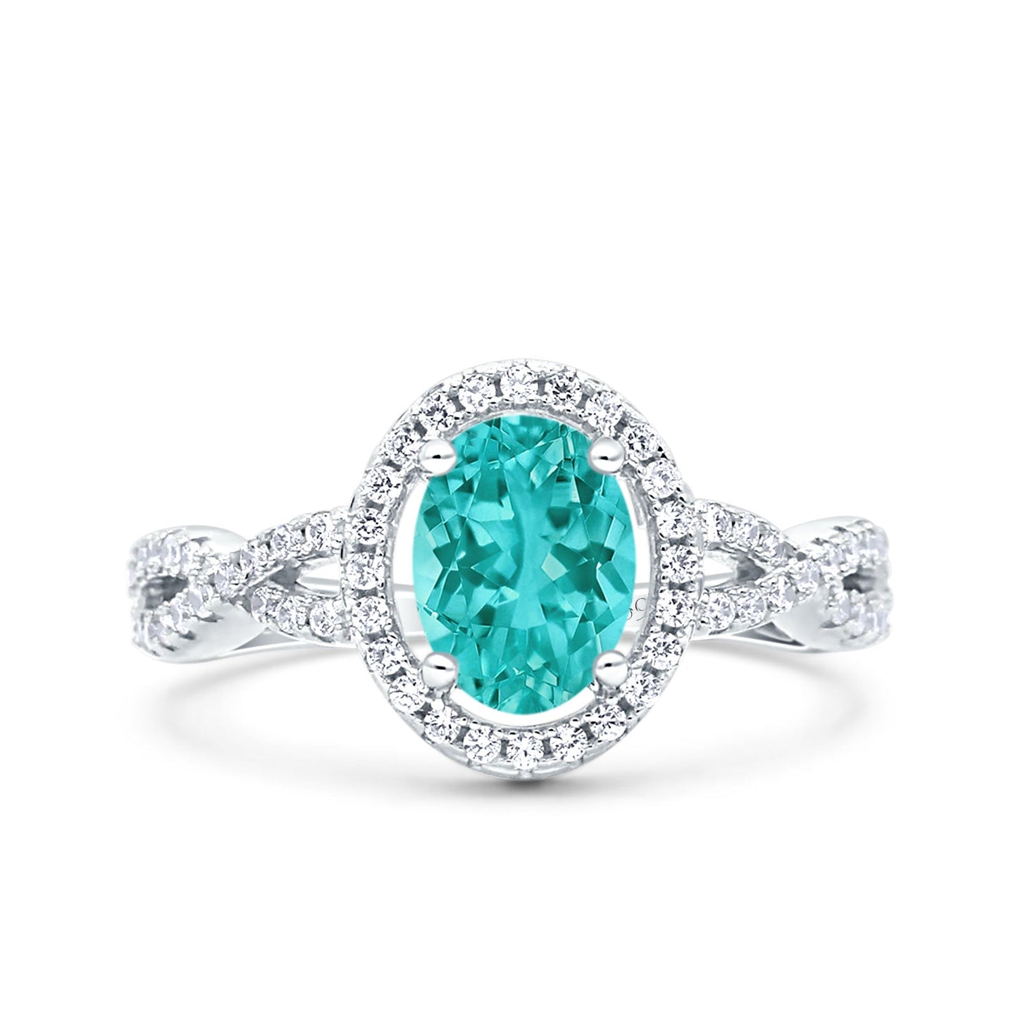 Halo Infinity Shank Ring Oval Simulated Paraiba Tourmaline CZ