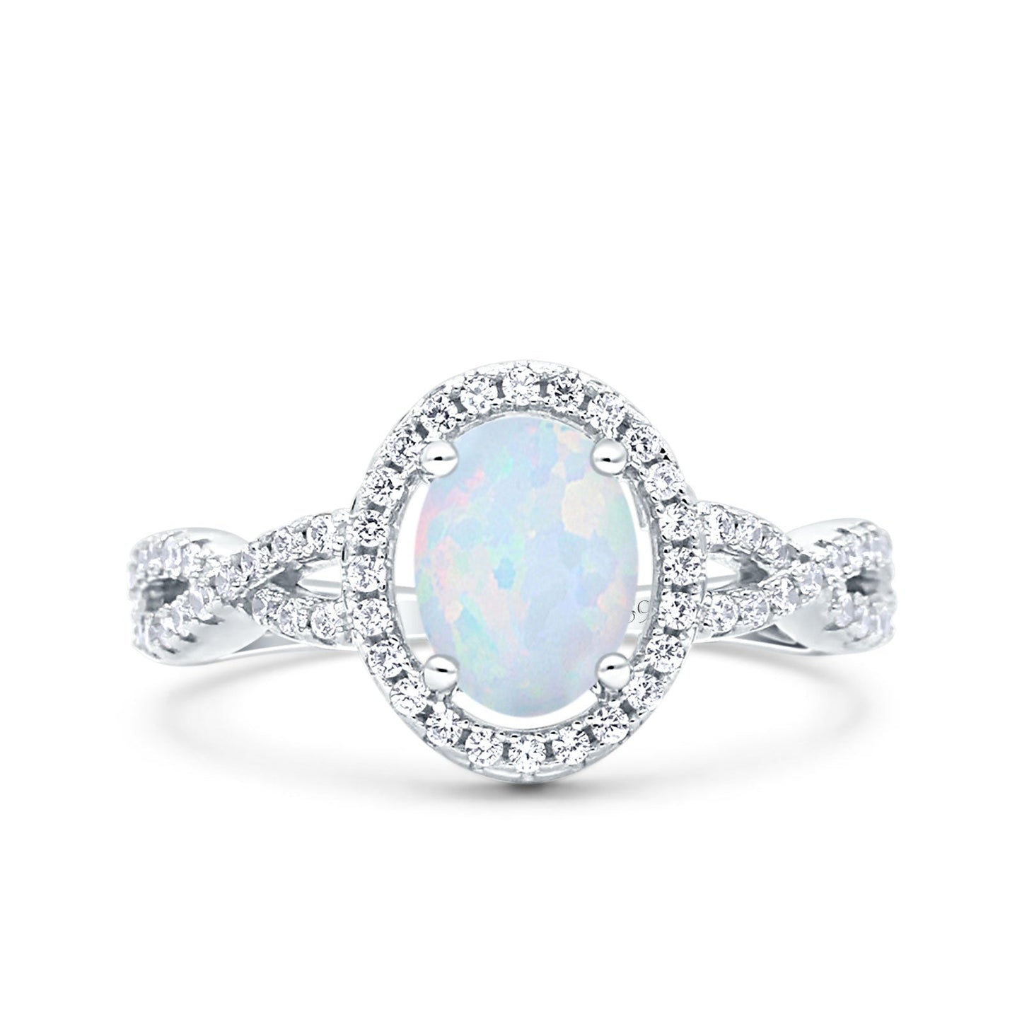 Halo Infinity Shank Oval Lab Created White Opal Ring