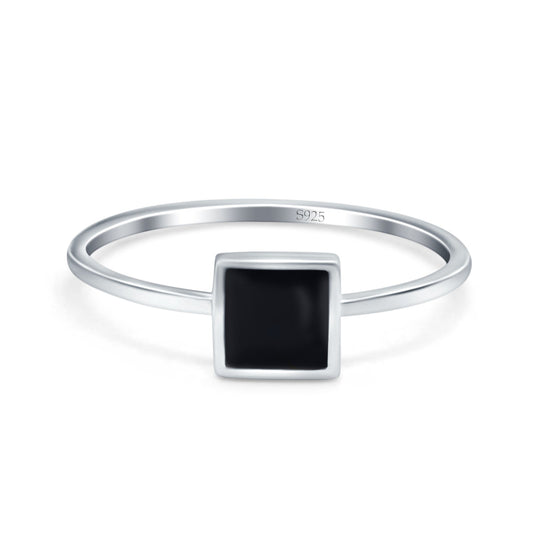 Solitaire Fashion Petite Dainty Princess Cut Simulated Black Onyx Ring