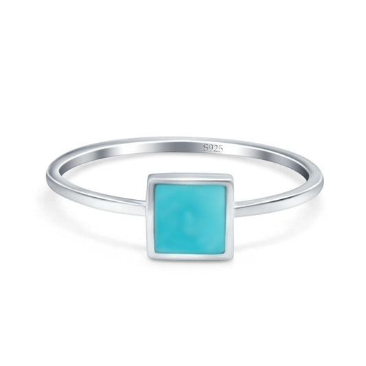 Solitaire Fashion Princess Cut Simulated Turquoise Petite Dainty Ring