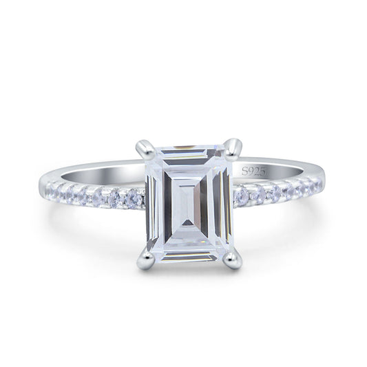 Emerald Cut Art Deco Wedding Ring Simulated Cubic Zirconia