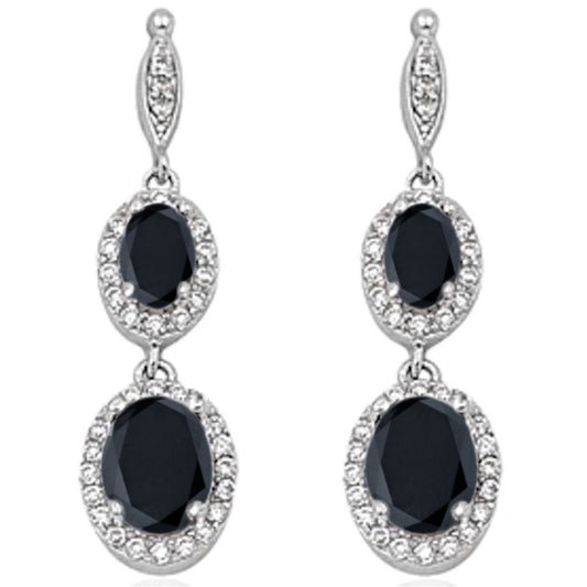 Halo Oval Drop Dangle Chandelier Earring Simulated Black CZ