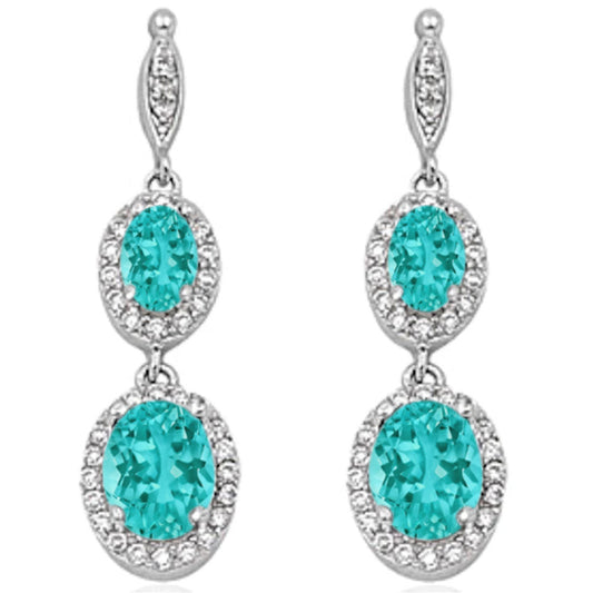 Halo Oval Drop Dangle Chandelier Earring Simulated Paraiba Tourmaline CZ