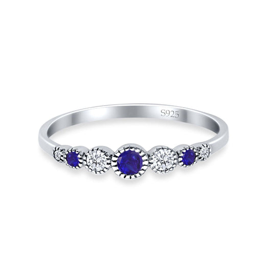 Half Eternity Round Simulated Blue Sapphire Cubic Zirconia Band