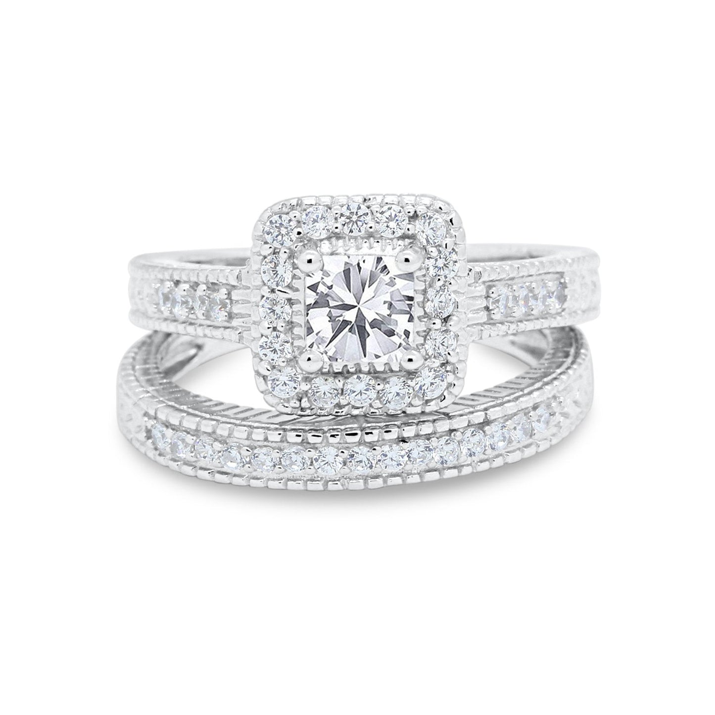 Two Piece Vintage Style Wedding Ring Simulated CZ