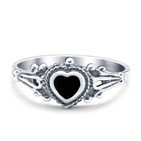 Heart Solid Solitaire Oxidized Simulated Black Onyx Promise Ring