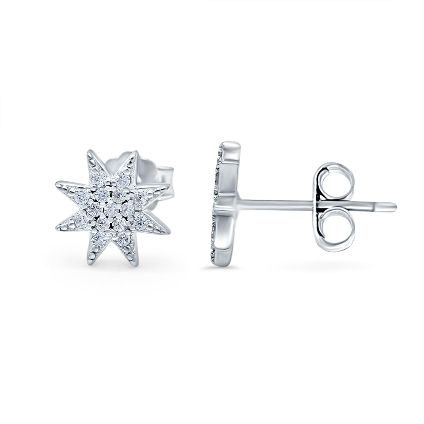 Starburst Round Simulated CZ Stud Earrings