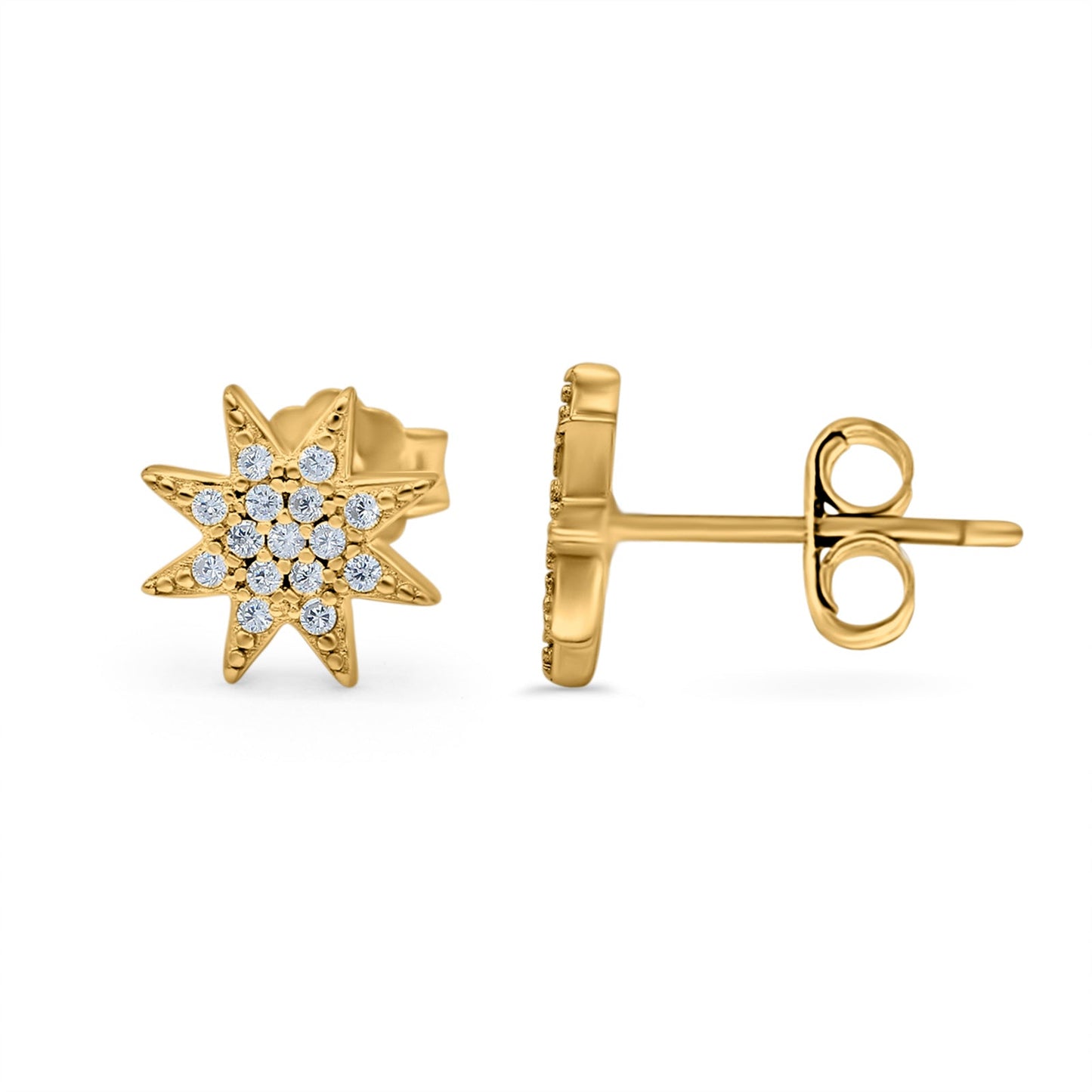 Starburst Round Yellow Tone, Simulated CZ Stud Earrings