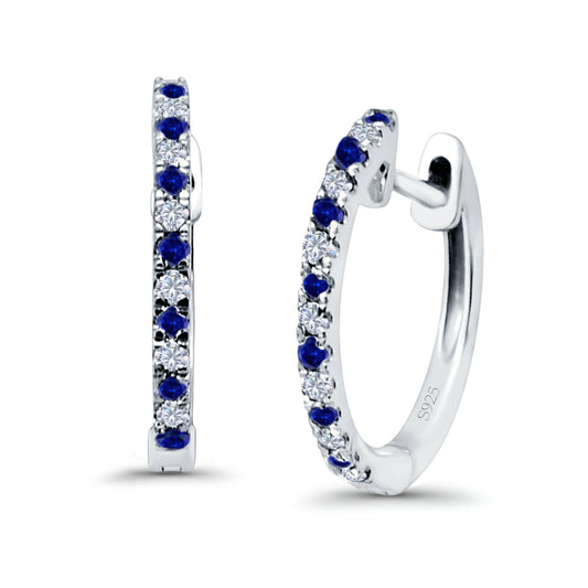 Hoop Earrings Half Eternity Round Simulated Blue Sapphire Cubic Zirconia (14mm)