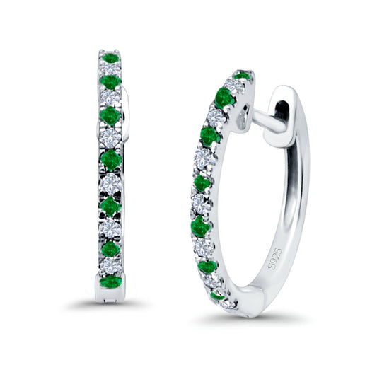 Hoop Earrings Half Eternity Round Simulated Green Emerald Cubic Zirconia (14mm)