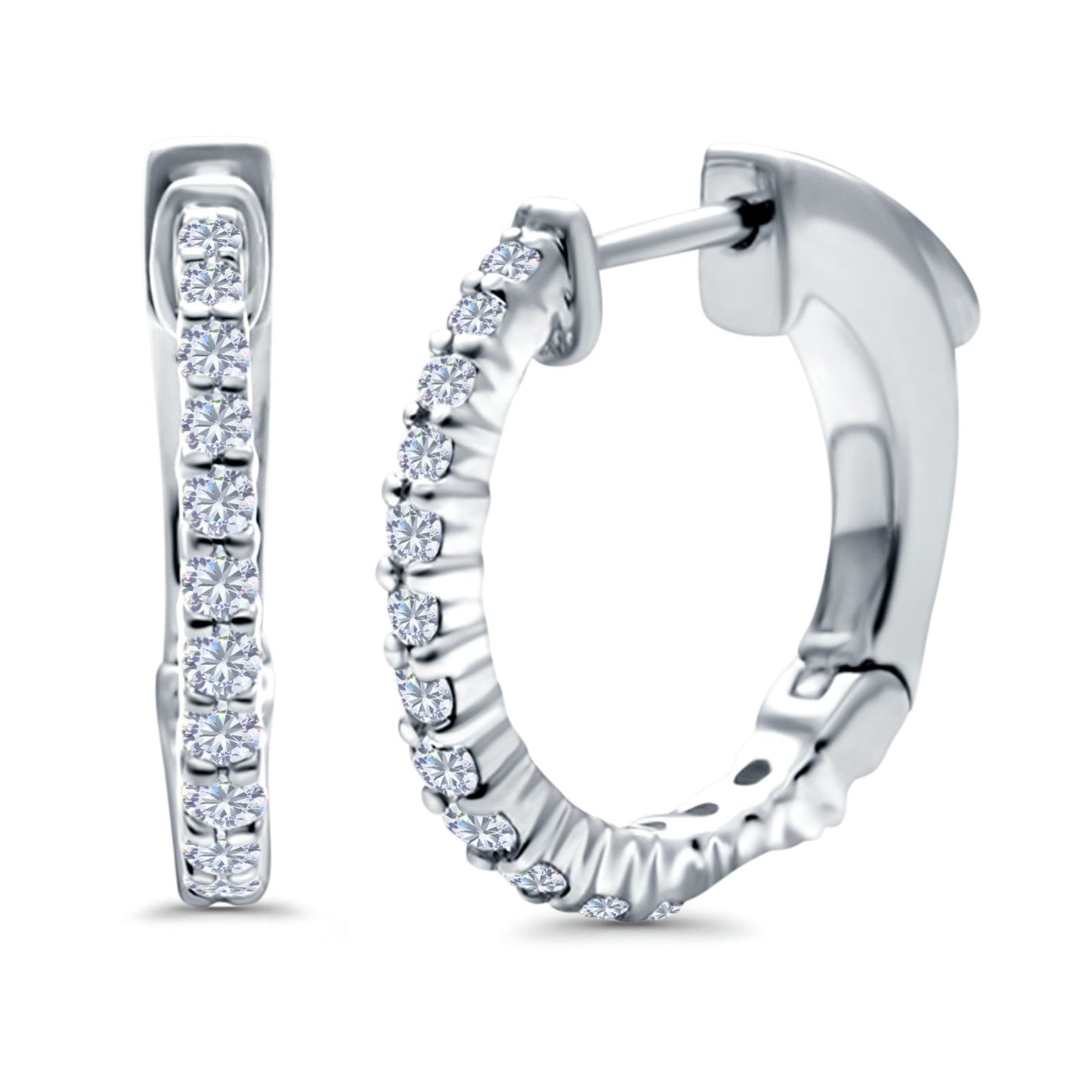 Half Eternity Huggie Hoop Earrings Round Simulated CZ (14mm)