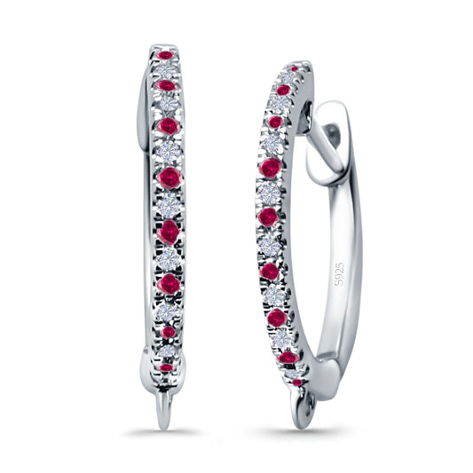 Half Eternity Hoop Earrings Round Simulated Ruby CZ (14mm)