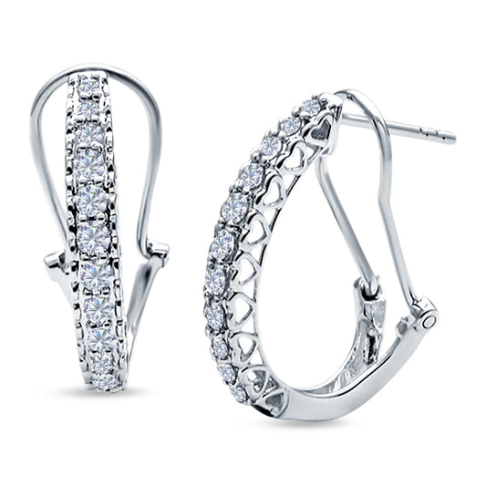 Half Eternity Heart Huggie Hoop Earrings Round Simulated CZ (18mm)