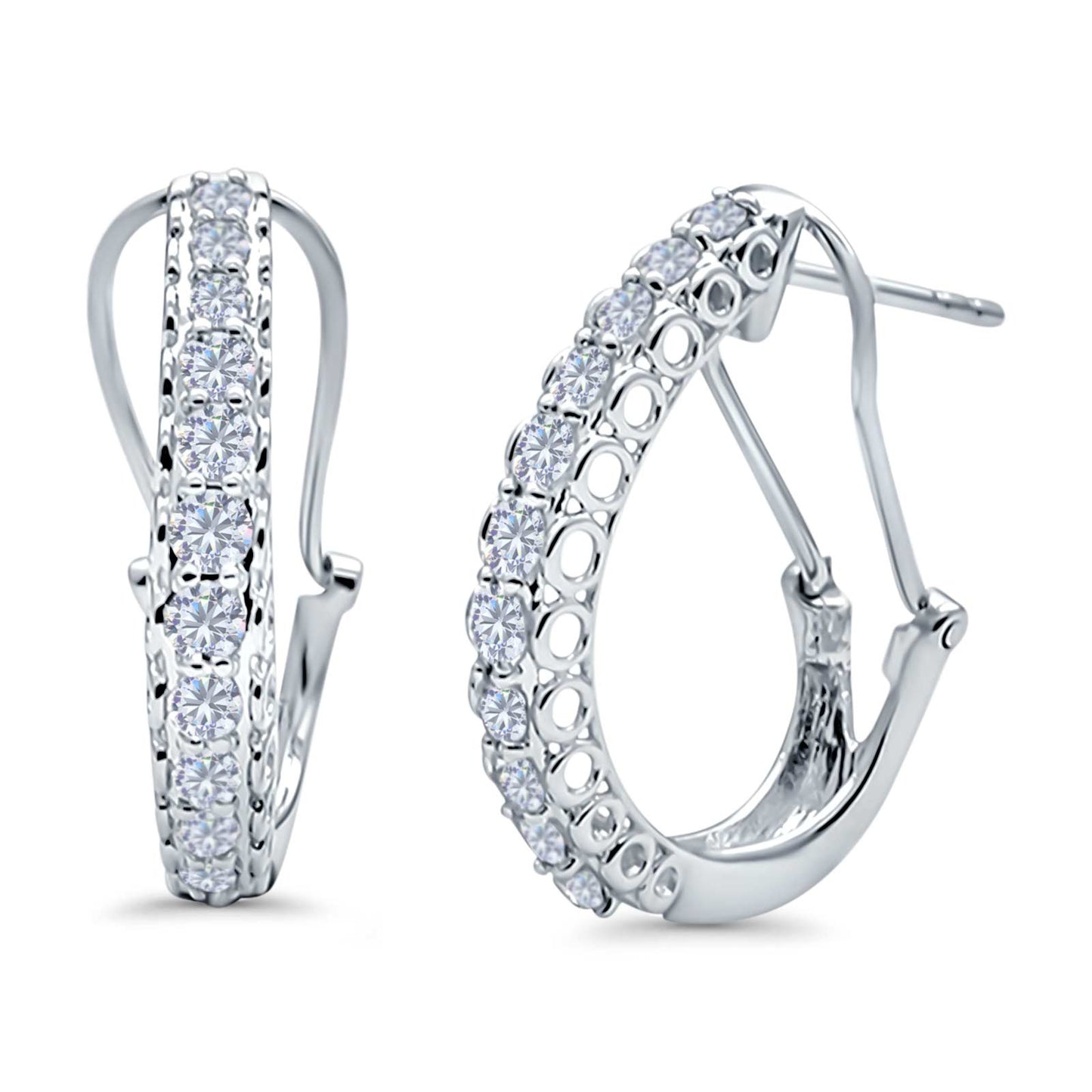 Half Eternity Huggie Hoop Earrings Round Simulated CZ (18mm)