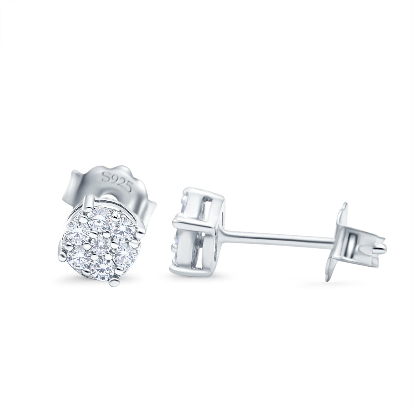 Simulated CZ Round Halo Stud Earrings (4.7mm)