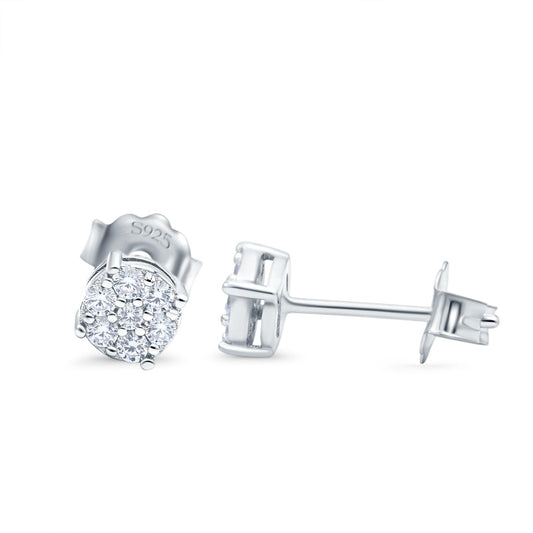 Simulated CZ Round Halo Stud Earrings (4.7mm)