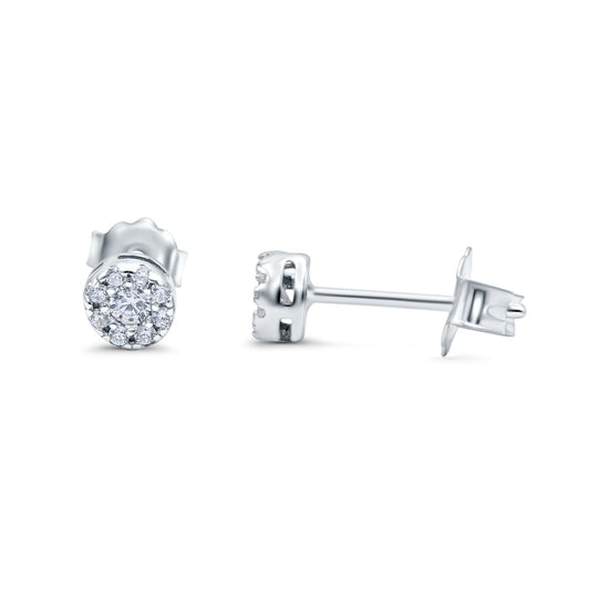 Simulated CZ Round Halo Design Stud Earrings (4.5mm)