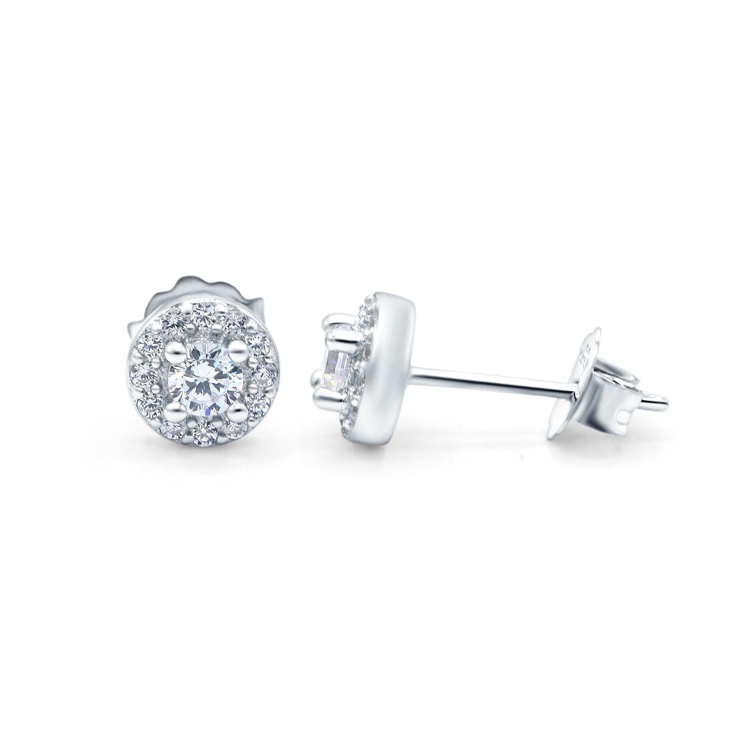 Simulated CZ Round Stud Earrings Design (6.3mm)