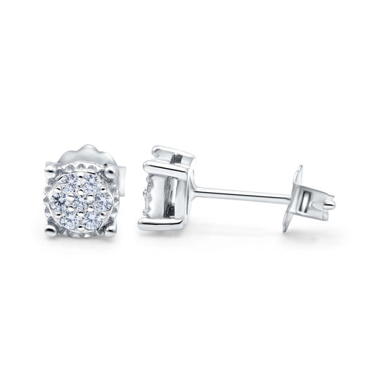 Halo Stud Earrings Design Simulated CZ Round (5.9mm)