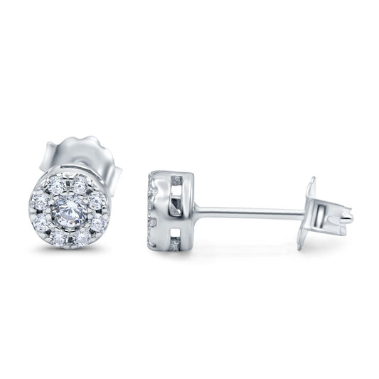 Halo Simulated CZ Design Round Stud Earrings