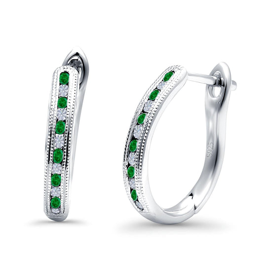 Half Eternity Hoop Earrings Round Simulated Green Emerald Cubic Zirconia(14mm)